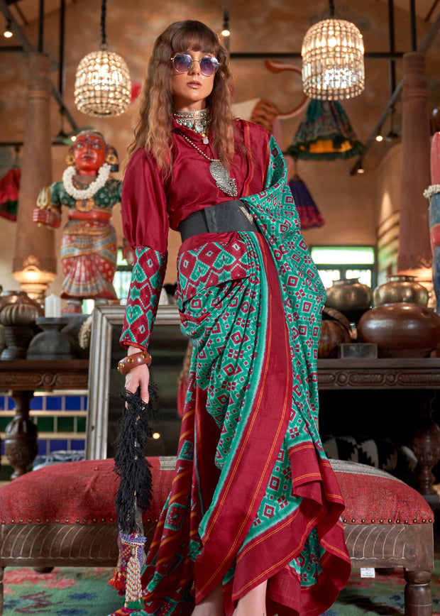 Fair Green Printed Patola Silk Saree