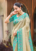 Off White And Blue Woven Banarasi Silk Saree