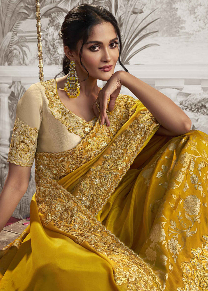 Buy Sroly Embroidered Heavy Net Saree, Yellow Online at Best Prices in  India - JioMart.