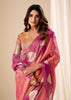 Peach Pink Woven Tissue Silk Saree