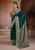 Bottle Green Printed Satin Silk Saree