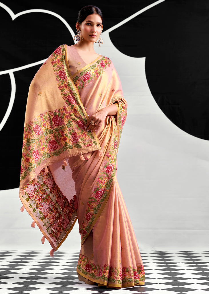 Soft Pink Woven Tissue Silk Saree