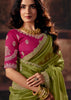 Olive Green Designer Organza Saree With Embroidered Blouse