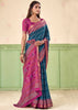 Teal Blue Patola Printed Cotton Silk Saree