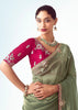 Antique Green Embroidered Designer Tissue Saree