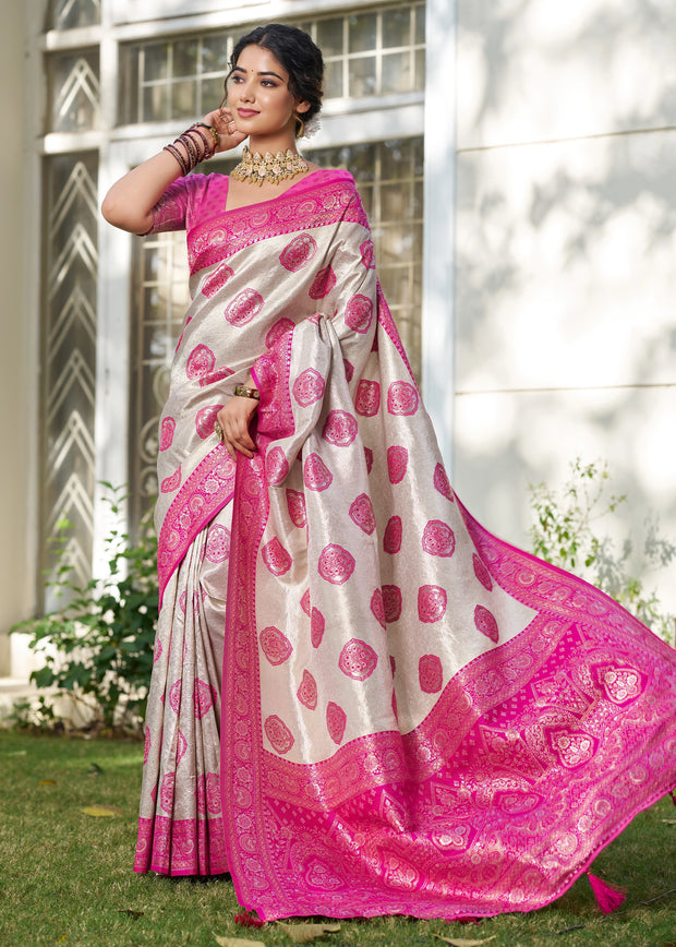 Magenta Pink Woven Banarasi Silk Saree