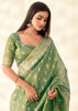 Basil Green Woven Linen Tissue Silk Saree