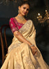 Cream Embroidered Kanjivaram Silk saree