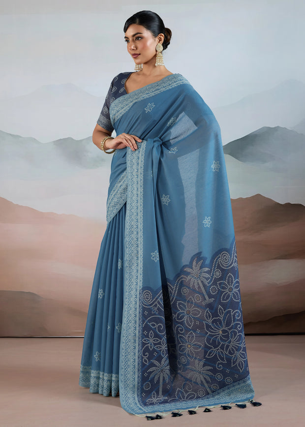 Azure Blue Woven Cotton Saree
