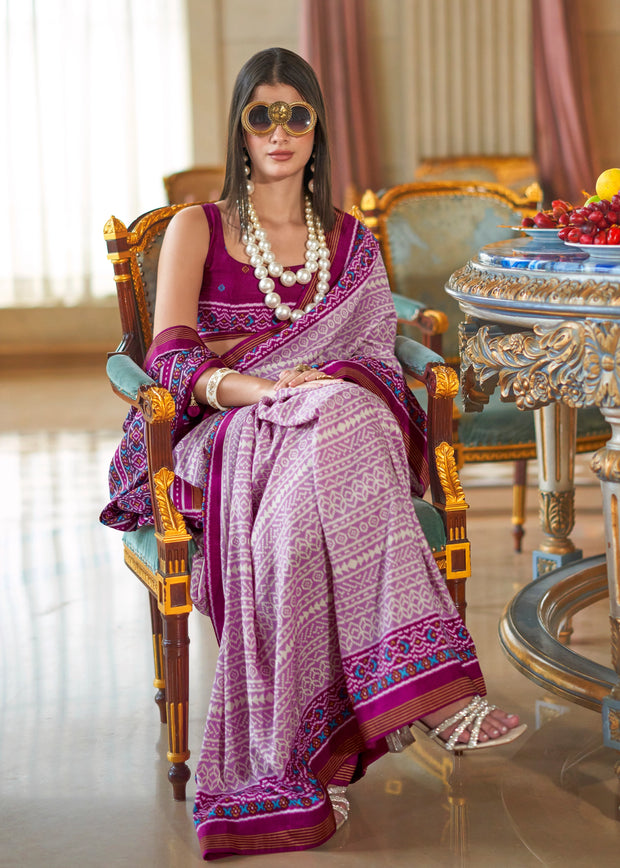 Dahlia Purple Printed Soft Silk Saree
