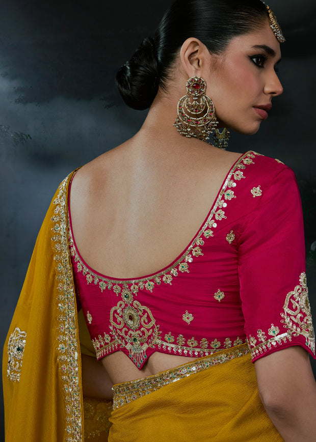 Honey Yellow Embroidered Designer Saree