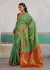 Grass Green Woven Silk Saree With Contrast Blouse