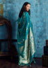 Teal Blue Woven Banarasi Satin Silk Saree