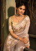 Almond Beige Designer Embroidered Silk Saree