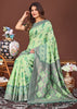 Pistachio Green Woven Cotton Linen Silk Saree