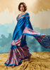 Swedish Blue Printed Satin Silk Saree