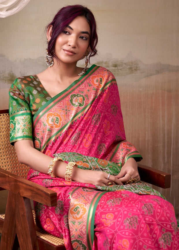 Princess Pink Woven Patola Silk Saree