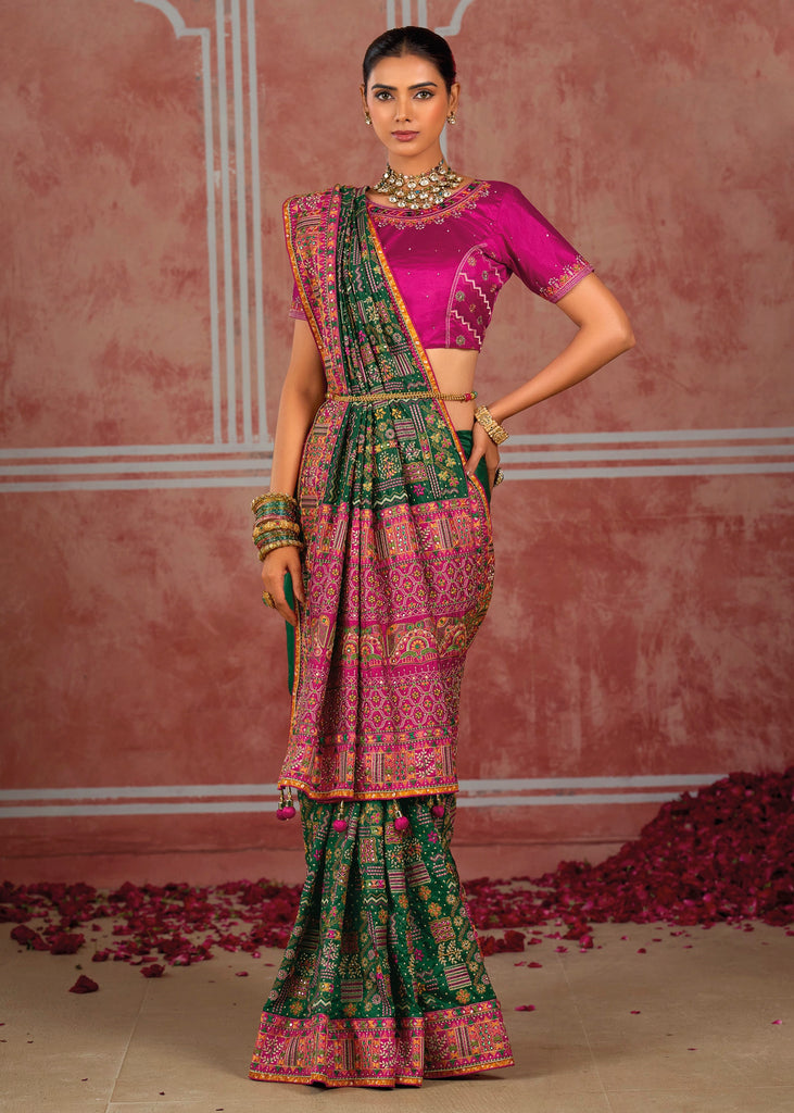 Forest Green Embroidered Designer Saree