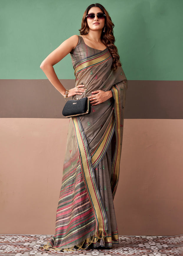 Opal Grey Woven Cotton Silk Saree