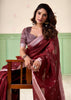 Deep Maroon Woven Linen Silk Saree