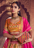 Pink Yellow Banarasi Silk Embroidered Lehenga