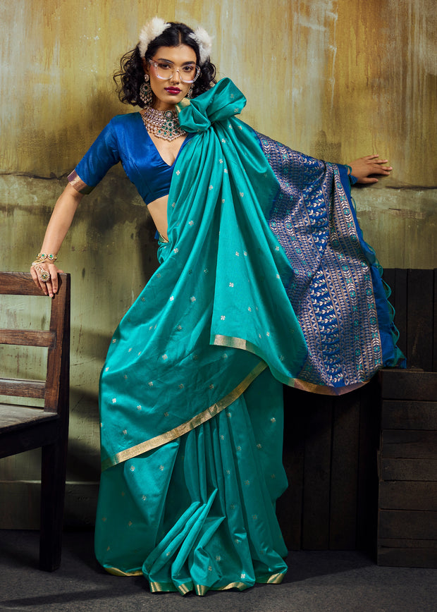 Teal Blue Banarasi Tusser Silk Saree
