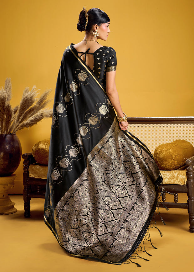 Pirate Black Banarasi Satin Silk Saree