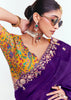 Magic Purple Designer Embroidered Tissue Saree