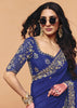 Ultramarine Blue Embroidered Designer Tissue Saree