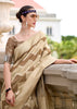 Beige Brown Woven Cotton Linen Silk Saree