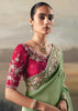 Pista Green Tissue Embroidered Wedding Wear Saree