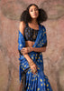Indigo Blue Printed Crepe Satin Silk Saree