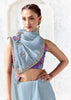 Slate Blue Designer Organza Silk Saree With Printed Blouse