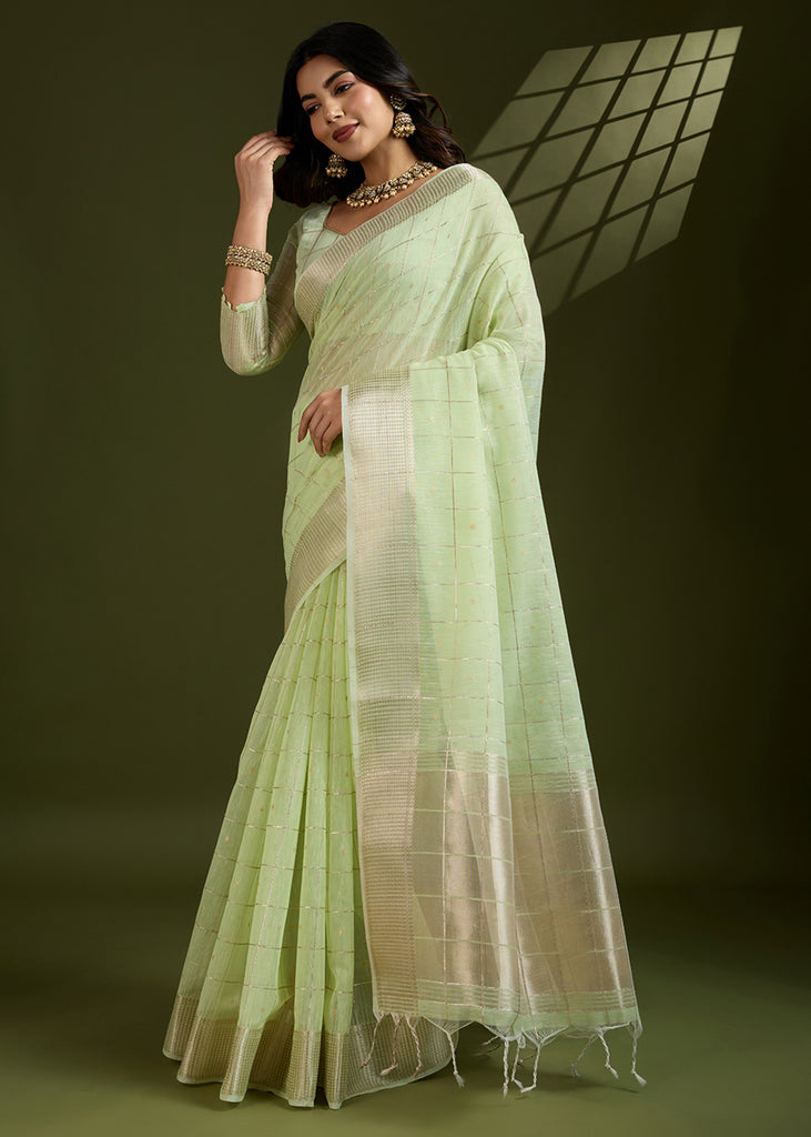 Gleam Green Woven Soft Silk Saree