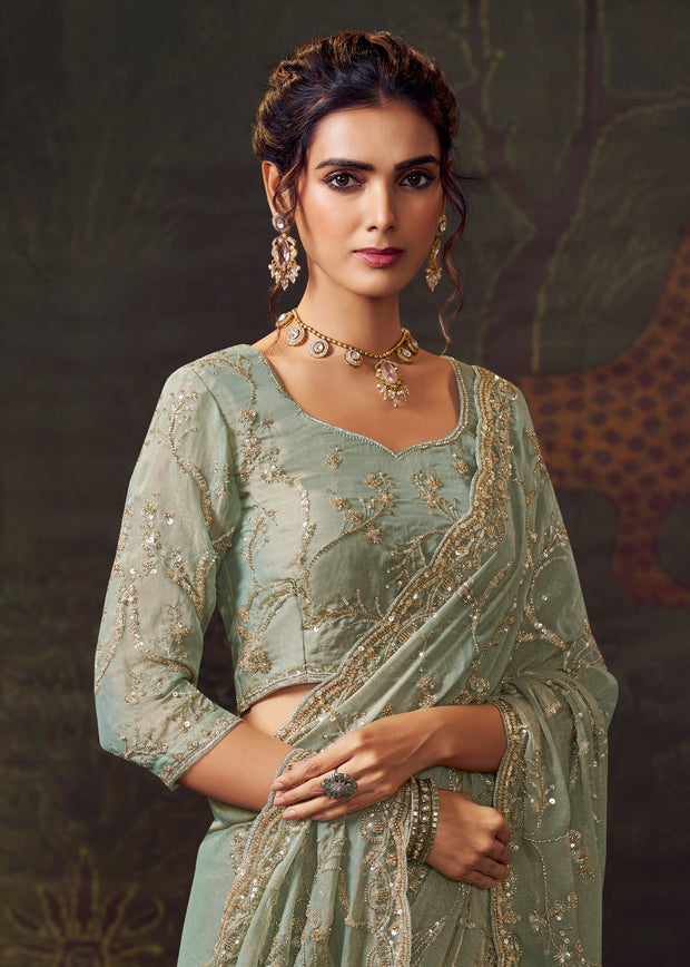 Mineral Blue Designer Tissue Silk Saree