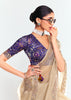 Silver Beige Designer Embroidered Tissue Saree