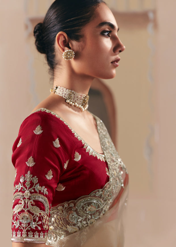 Beige Embroidered Designer Saree