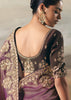 Purple & Brown Tissue Embroidered Wedding Wear Saree