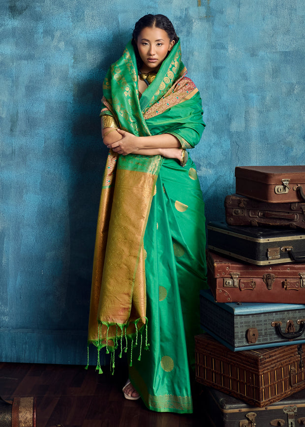 Spring Green Woven Banarasi Silk Saree