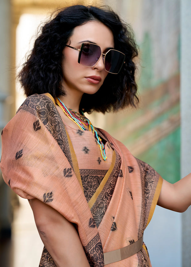 Dry Rose Pink Woven Tissue Linen Silk Saree