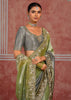 Grey and Green Embroidered Designer Saree