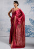 Persian Red Satin Silk Saree with Ajrakh Printed Pallu and Blouse