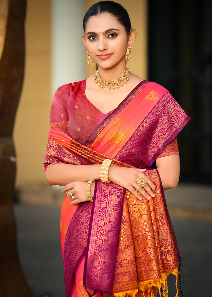 Spicy Orange Dual Tone Woven Banarasi Silk Saree