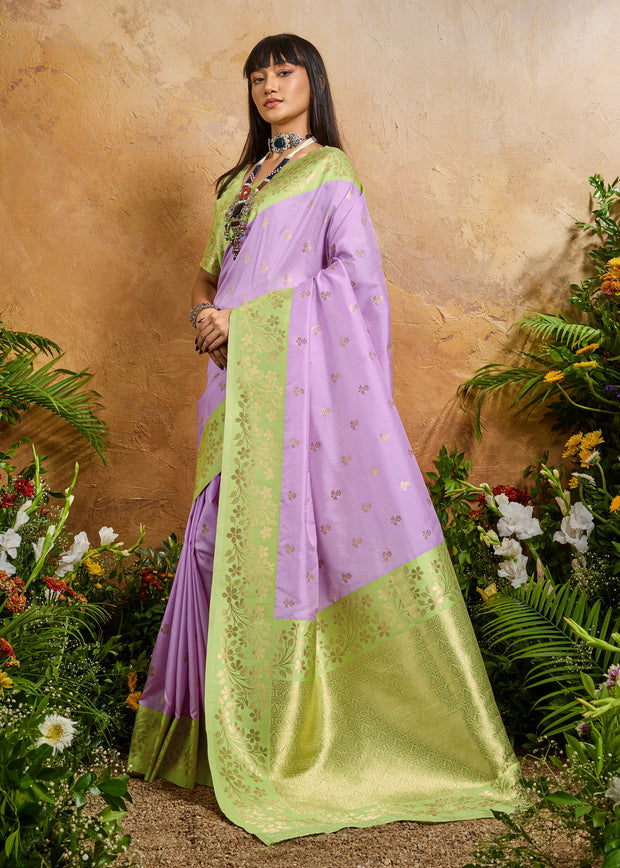 Lilac Purple Woven Soft Silk Saree