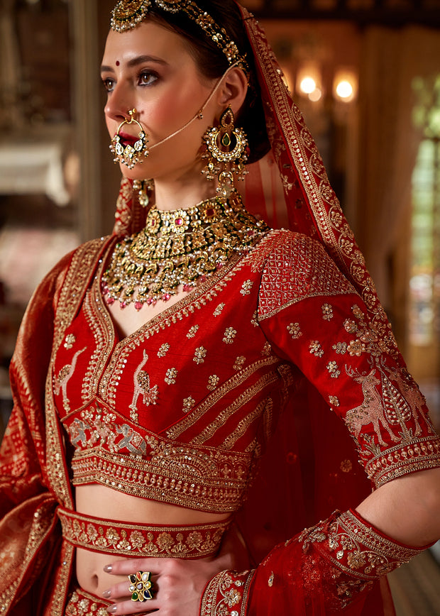 Wedding Red Heavy Embroidered Designer Lehenga