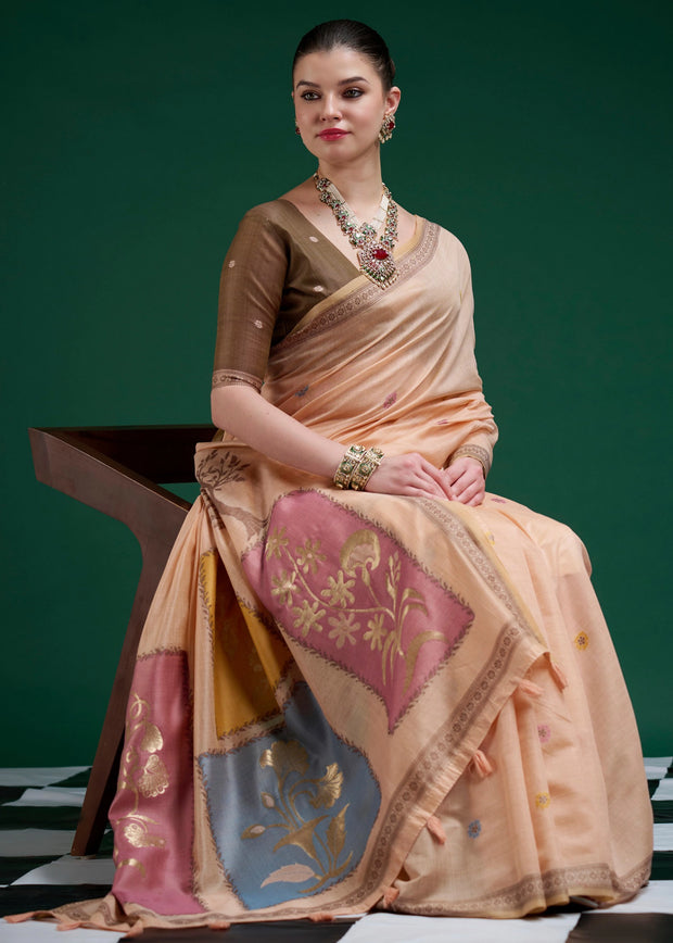 Peach Woven Cotton Jamdani Saree
