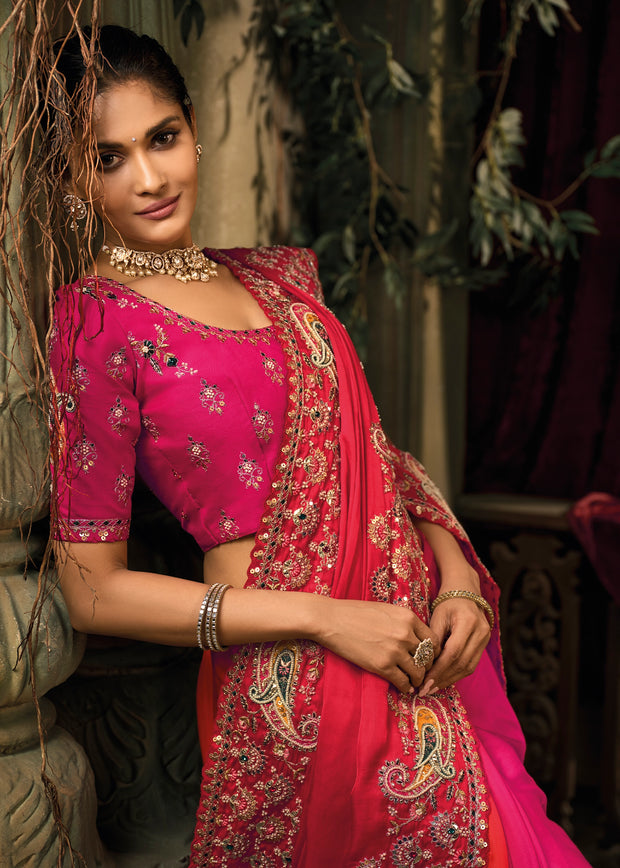 Bridal Pink Designer Embroidered Silk Saree