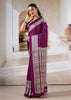 Wine Purple Printed Satin Silk Saree