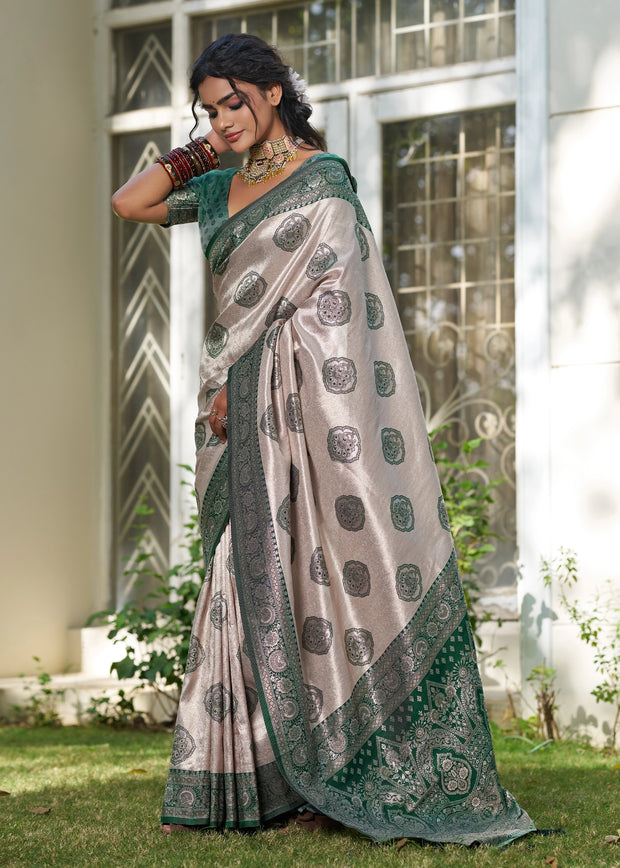 Frosty Green Woven Banarasi Silk Saree