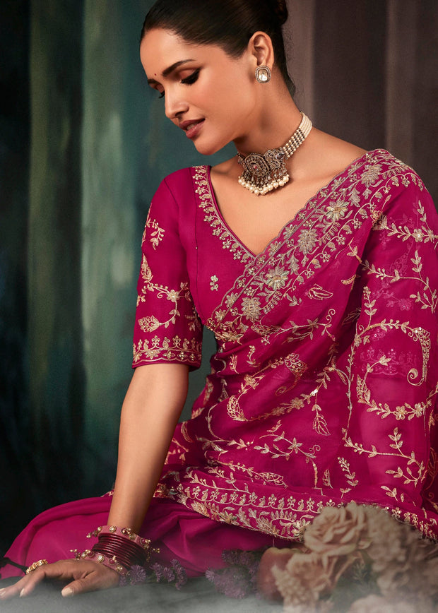 Queen Pink Embroidered Designer Saree